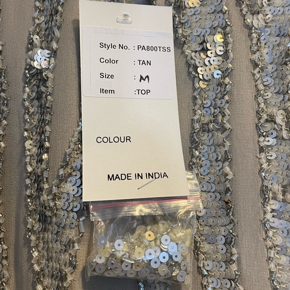 NWT PARKER Beaded Sequin Crew Neck Mini Shift Dress Tan Size M 100% Silk - Picture 7 of 13